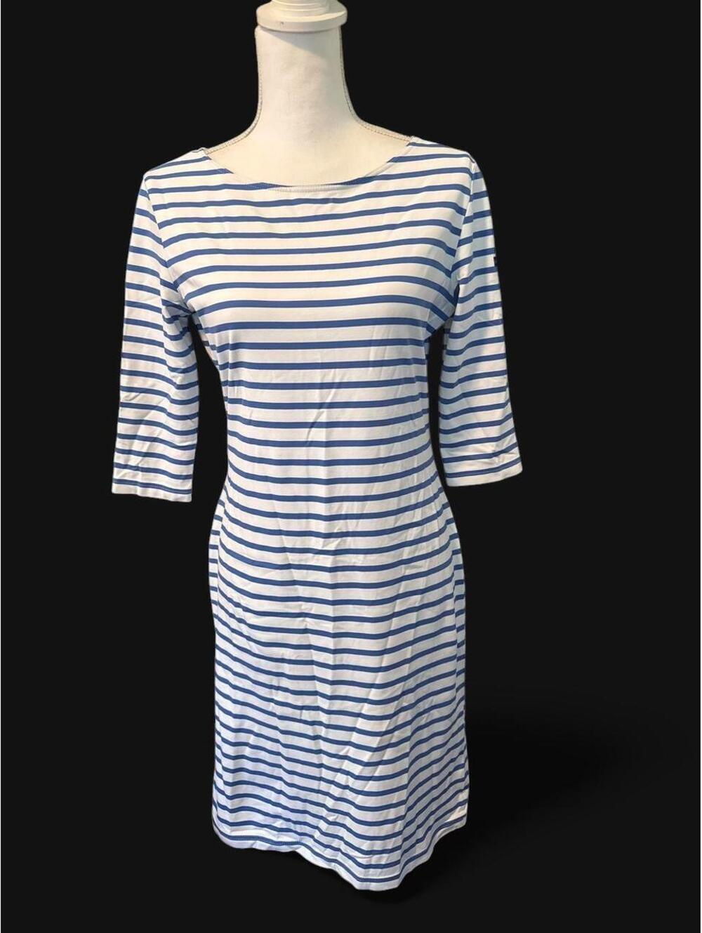 Saint James Blue White Breton Striped 3/4 Sleeve Knit Dress FR 42 US 10